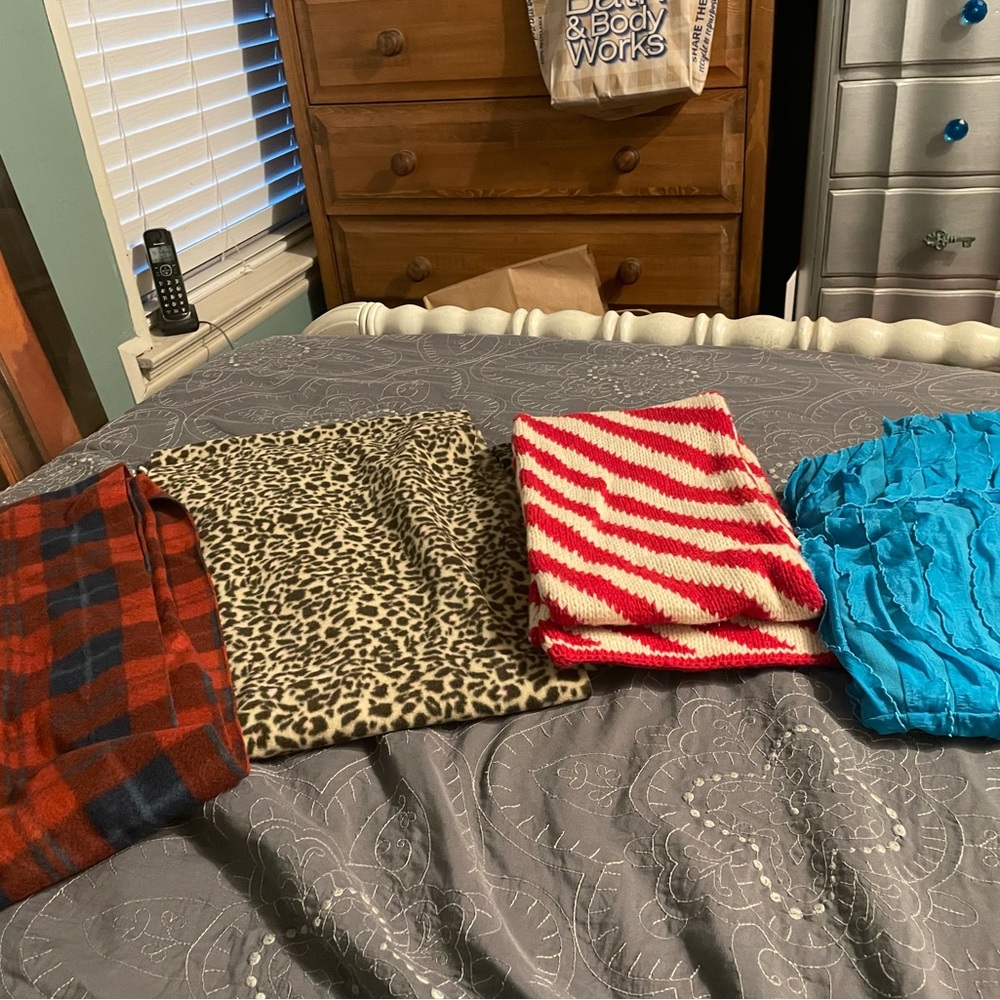 Leopard Print Scarf candy cane plaid and blue lot of 4 scarves great deal